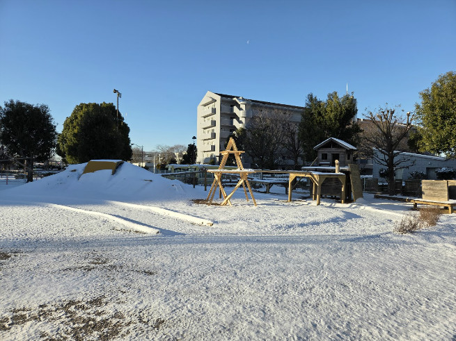 幻想的な園庭は銀世界